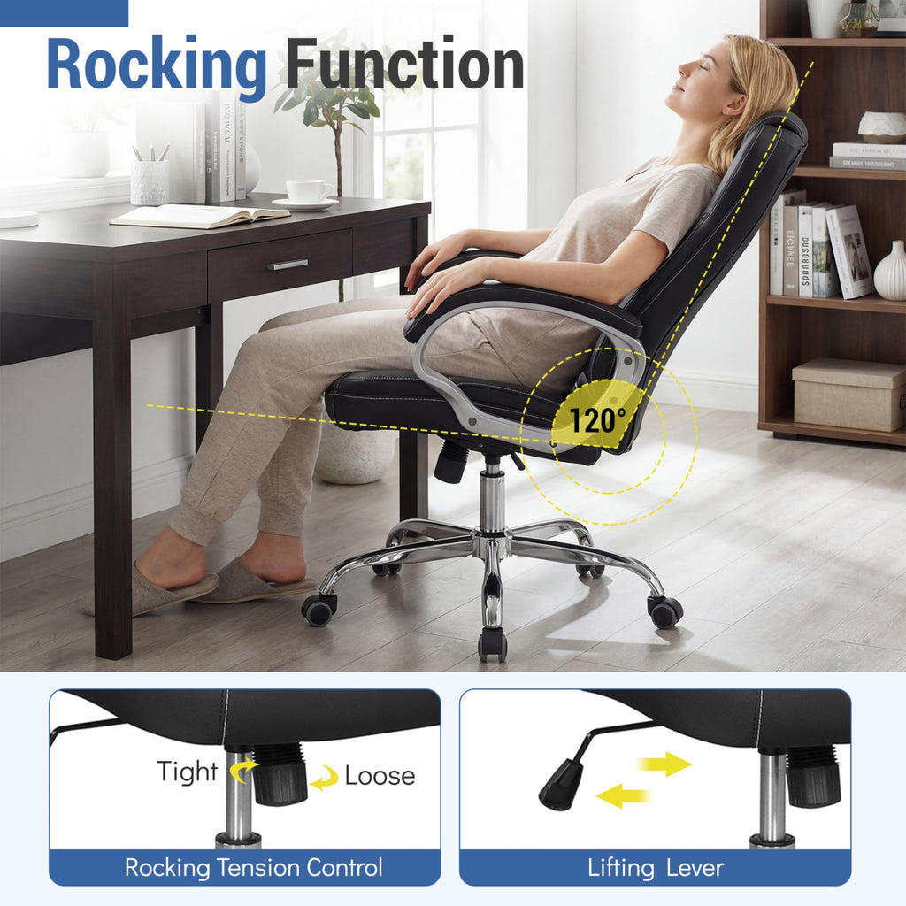 Ergonomic Leather Office Chair with Padded Armrests and Rocking Backrest