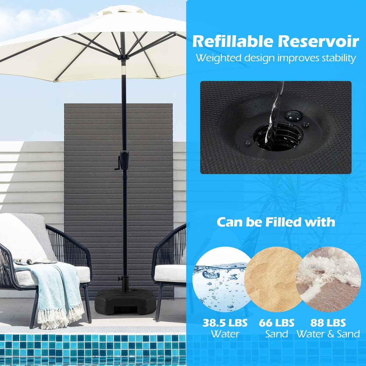 17 Inch 88 LBS Heavy-Duty Fillable Umbrella Base with Handle