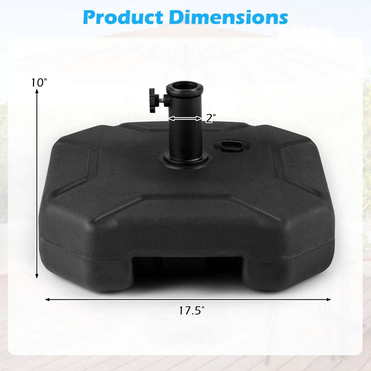 17 Inch 88 LBS Heavy-Duty Fillable Umbrella Base with Handle