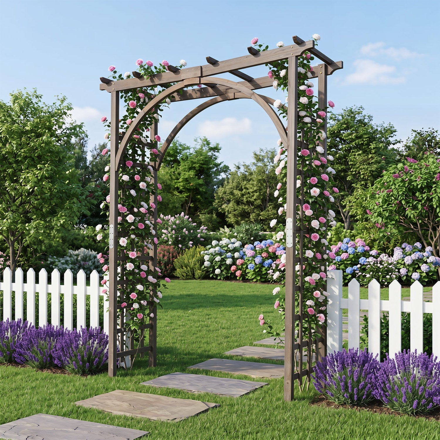 Garden Arch Trellis 85" Tall Fir Wood for Climbing Plants