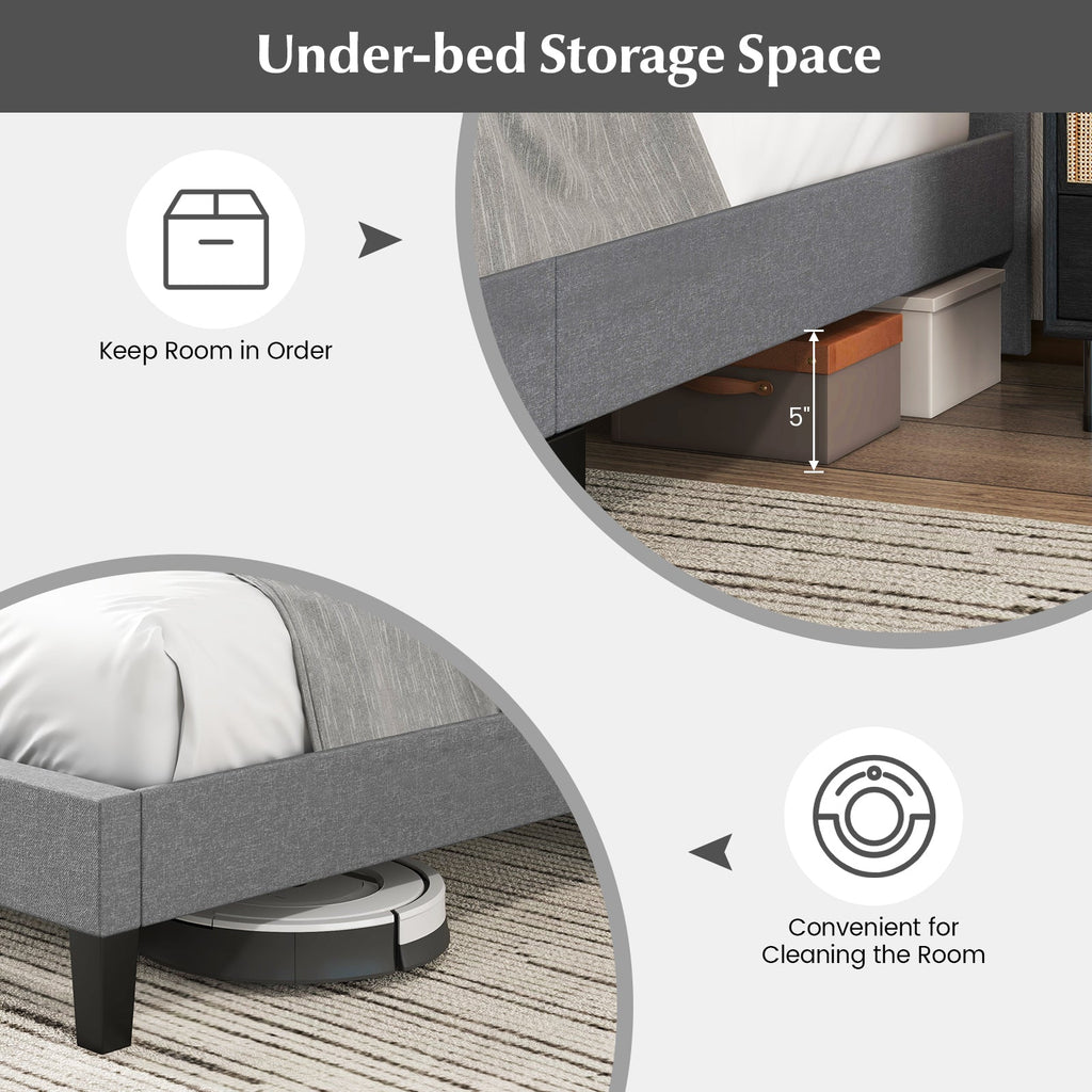 Queen Size Upholstered Platform Bed with Square Stitched Headboard