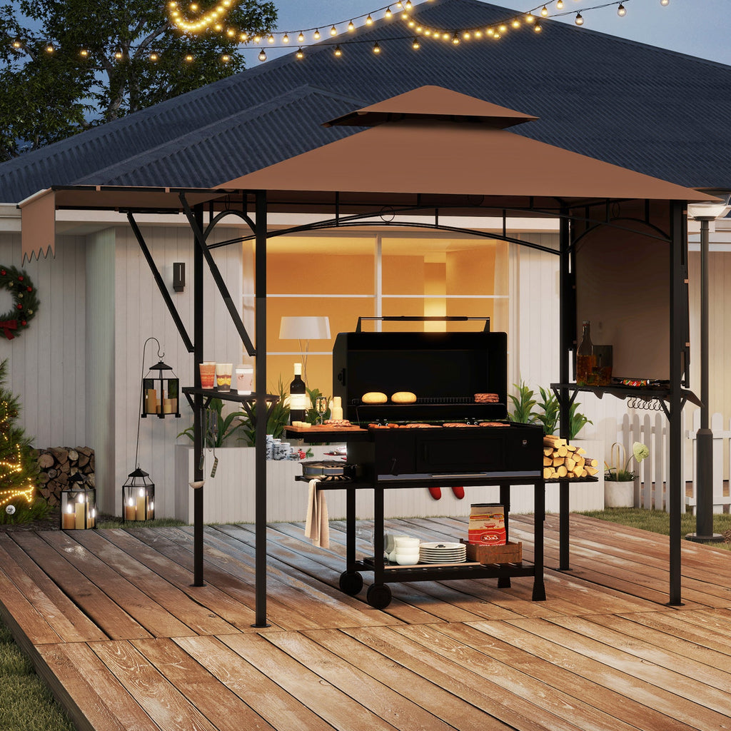 13 x 5 Feet Grill Gazebo with Dual Side Awnings and 2 Shelves Adjustable Shadow