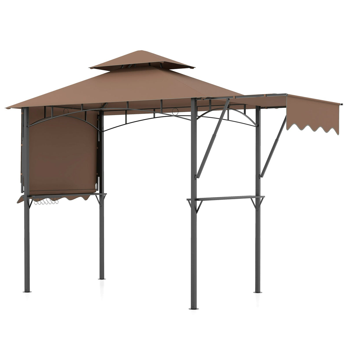 13 x 5 Feet Grill Gazebo with Dual Side Awnings and 2 Shelves Adjustable Shadow