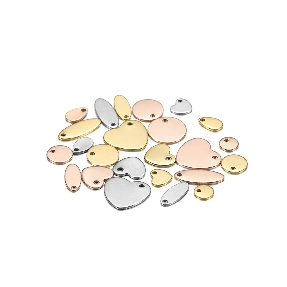 10-50Pcs Gold Stainless Steel Customized Dog Tag Heart-Shaped Oval Blanks Charm Pendant Charms For DIY Jewelry Making Supplies