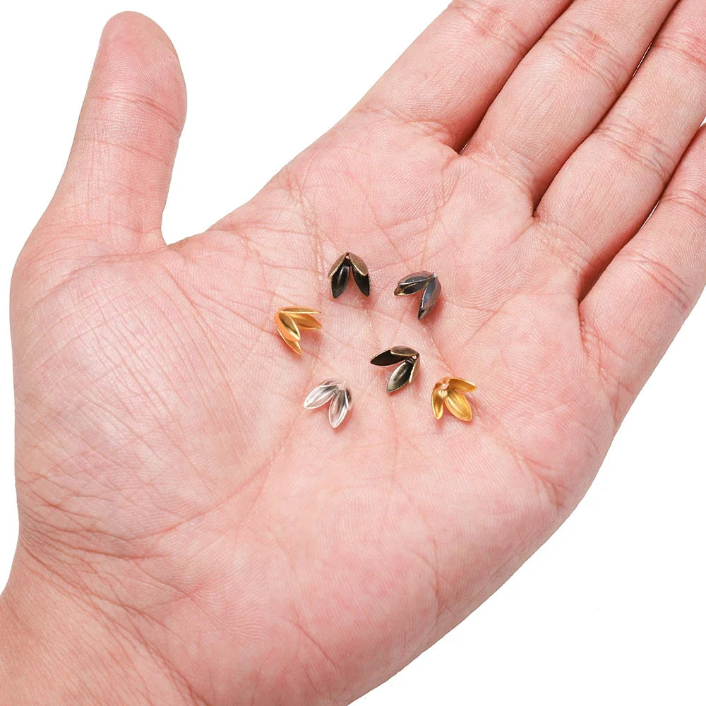 100pcs/lot Four Leaves Flower Metal Bulk Loose Sparer Caps Petal Apart End Bead Caps For Jewelry Making Bracelet Findings