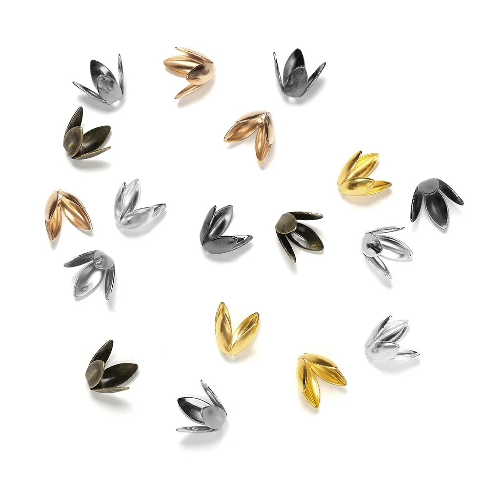 100pcs/lot Four Leaves Flower Metal Bulk Loose Sparer Caps Petal Apart End Bead Caps For Jewelry Making Bracelet Findings