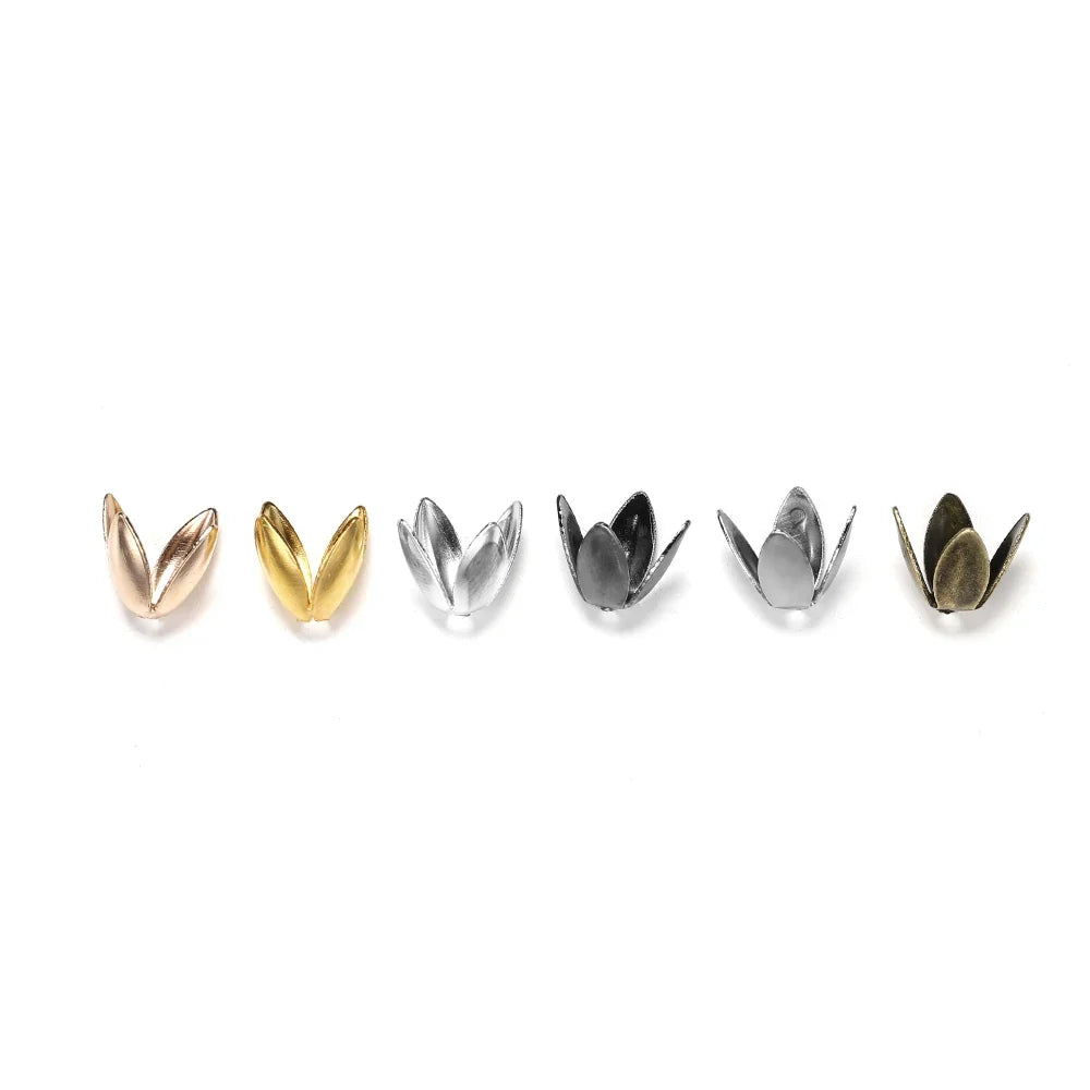 100pcs/lot Four Leaves Flower Metal Bulk Loose Sparer Caps Petal Apart End Bead Caps For Jewelry Making Bracelet Findings