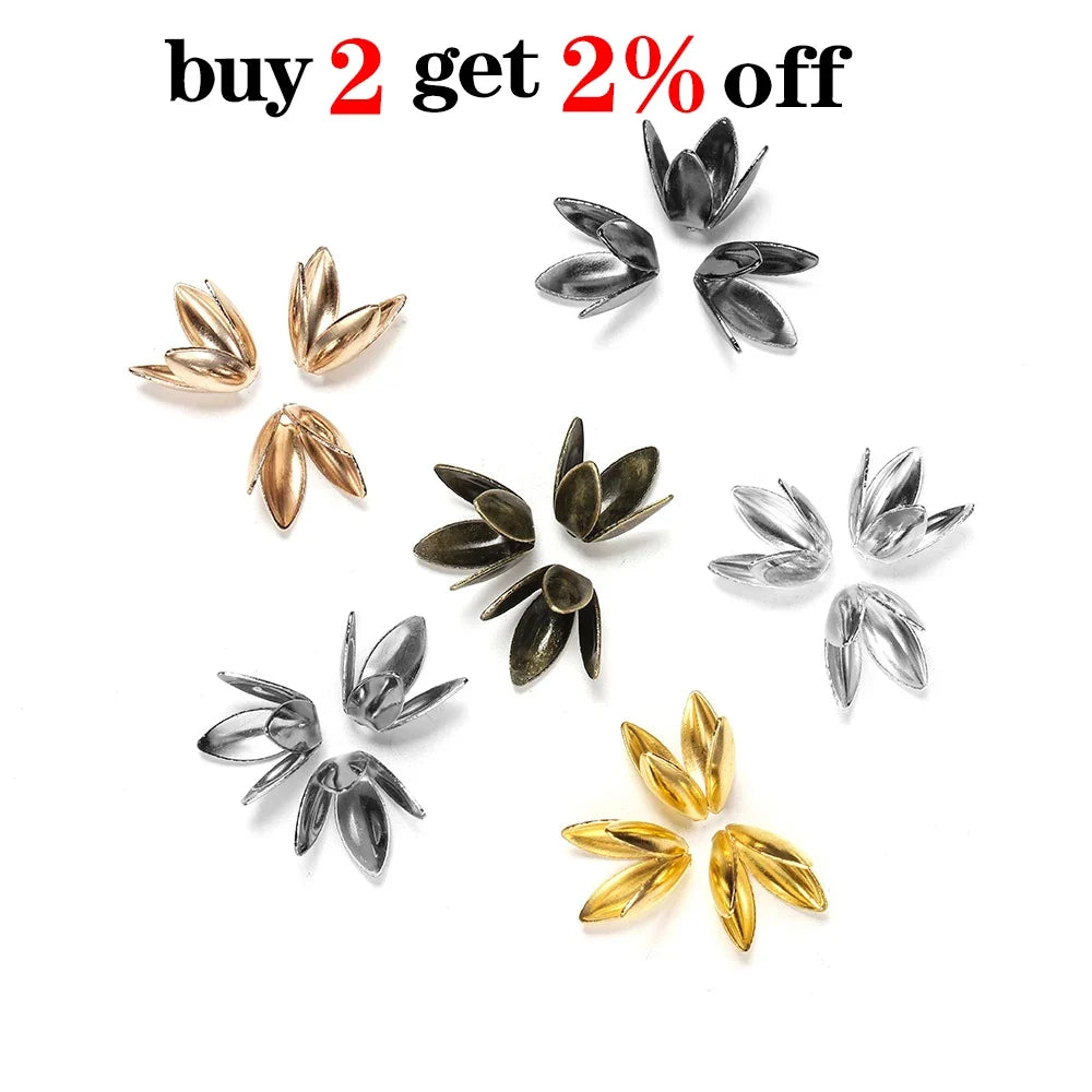 100pcs/lot Four Leaves Flower Metal Bulk Loose Sparer Caps Petal Apart End Bead Caps For Jewelry Making Bracelet Findings