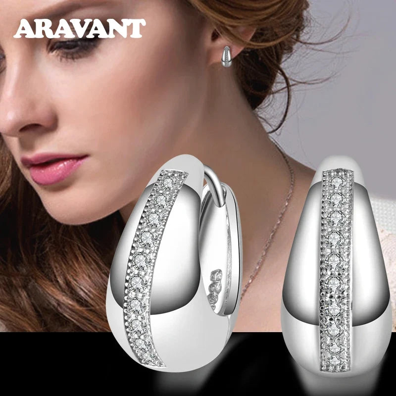 Real 925 Sterling Silver 18mm Small Hoop Earrings For Women Wedding Jewelry Gift