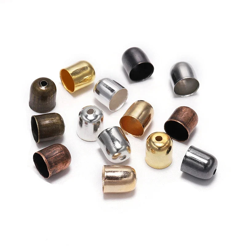 50-100pcs/lot Crimp End Caps Leather Cords End Tip Beads Caps Fit 4 -12mm Clasps For DIY Jewelry Making Findings Supplies