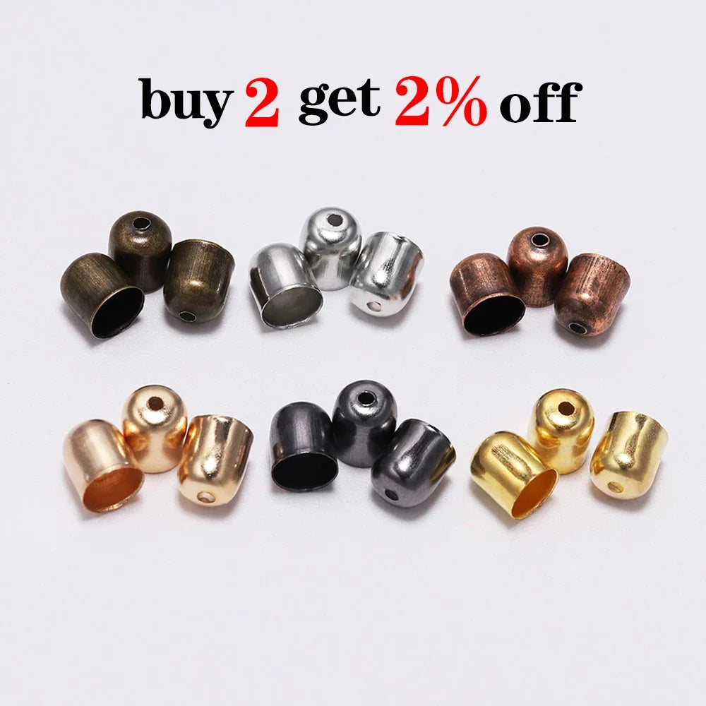 50-100pcs/lot Crimp End Caps Leather Cords End Tip Beads Caps Fit 4 -12mm Clasps For DIY Jewelry Making Findings Supplies