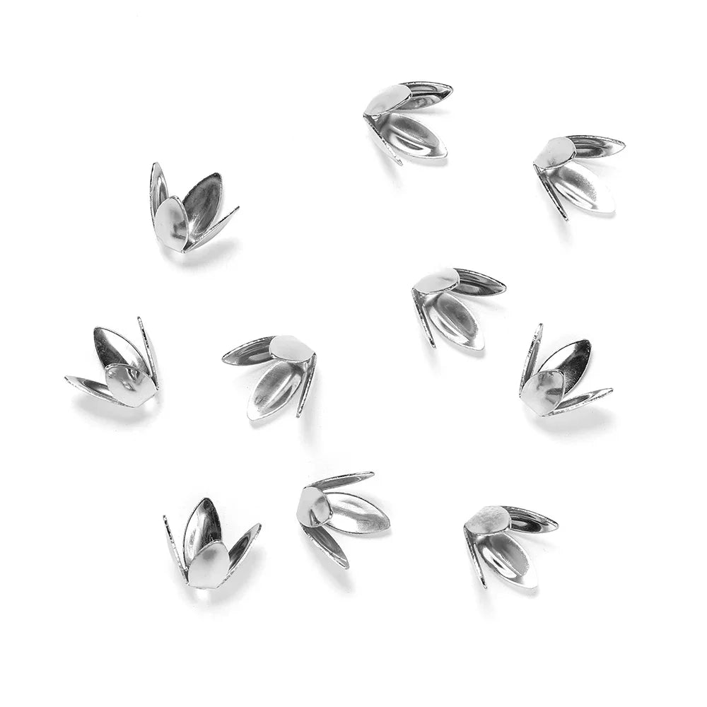 100pcs/lot Four Leaves Flower Metal Bulk Loose Sparer Caps Petal Apart End Bead Caps For Jewelry Making Bracelet Findings