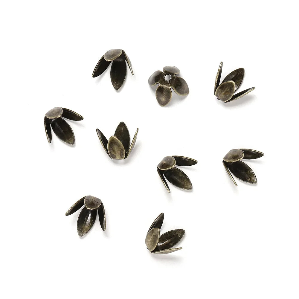 100pcs/lot Four Leaves Flower Metal Bulk Loose Sparer Caps Petal Apart End Bead Caps For Jewelry Making Bracelet Findings