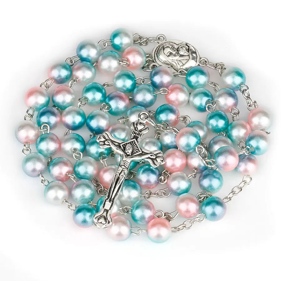 12 colors Religion Rosary necklace For Women Christian Virgin Mary Jesus Cross pendant Long beads chains Fashion Jewelry Gift