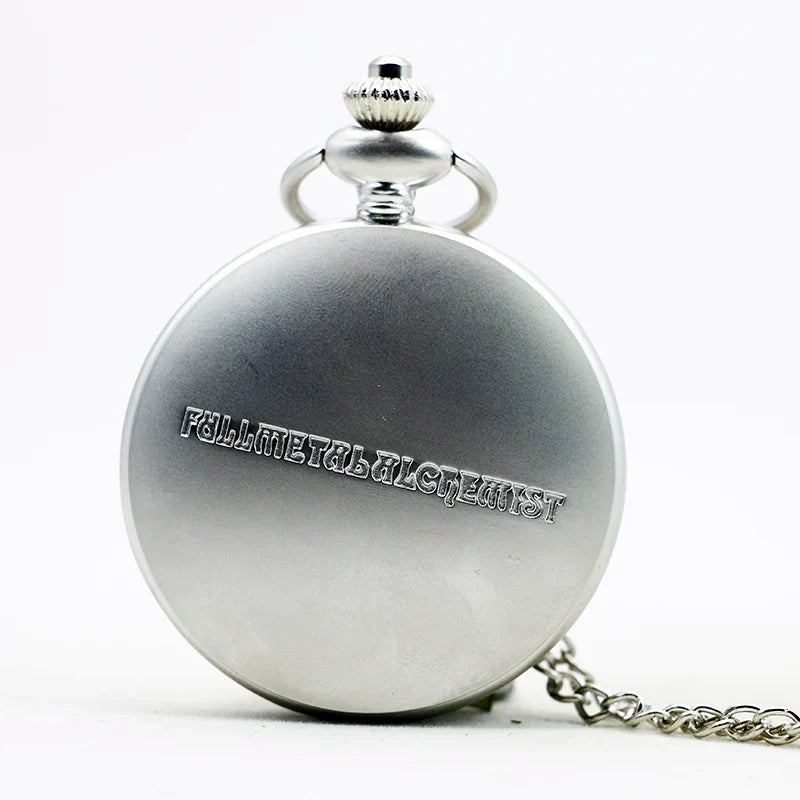 Antique Silver Fullmetal Alchemist Necklace Pendant Quartz Pocket Watch With Chain Gift
