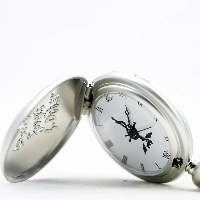 Antique Silver Fullmetal Alchemist Necklace Pendant Quartz Pocket Watch With Chain Gift