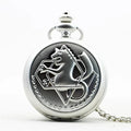 Antique Silver Fullmetal Alchemist Necklace Pendant Quartz Pocket Watch With Chain Gift