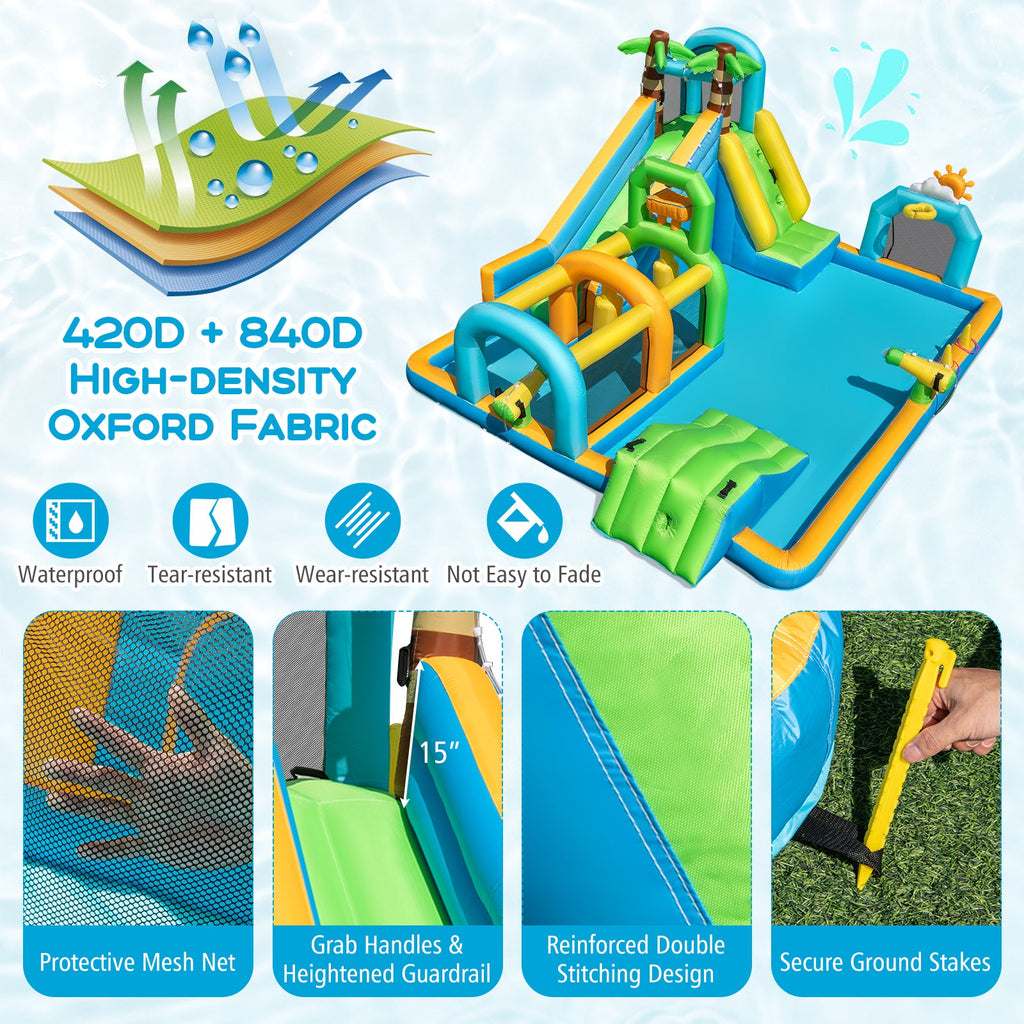 Inflatable Water Slide Tropical Theme Dual Slide Aqua Park with 735W Blower