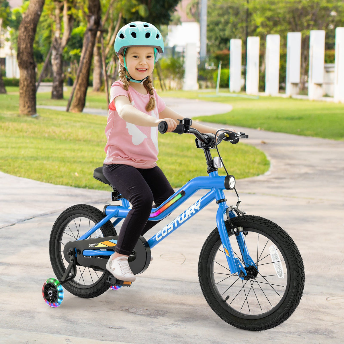 18 Inch Kids Bike LED Lighted Adjustable with Training Wheels for 4-8 Years Old Kids-18 inches