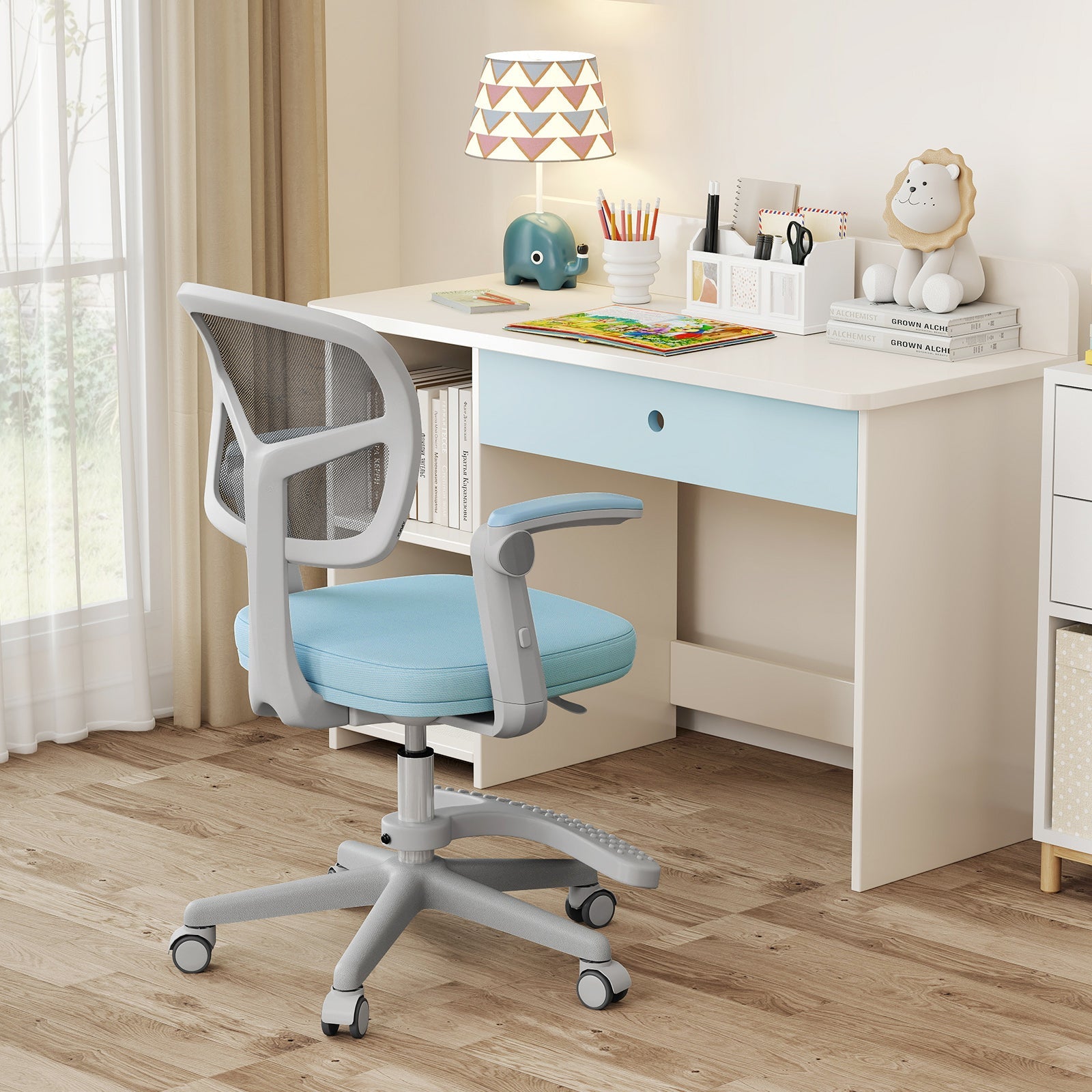 Kids Desk Chair Children Study Chair with Adjustable Height Armrest and Footrest