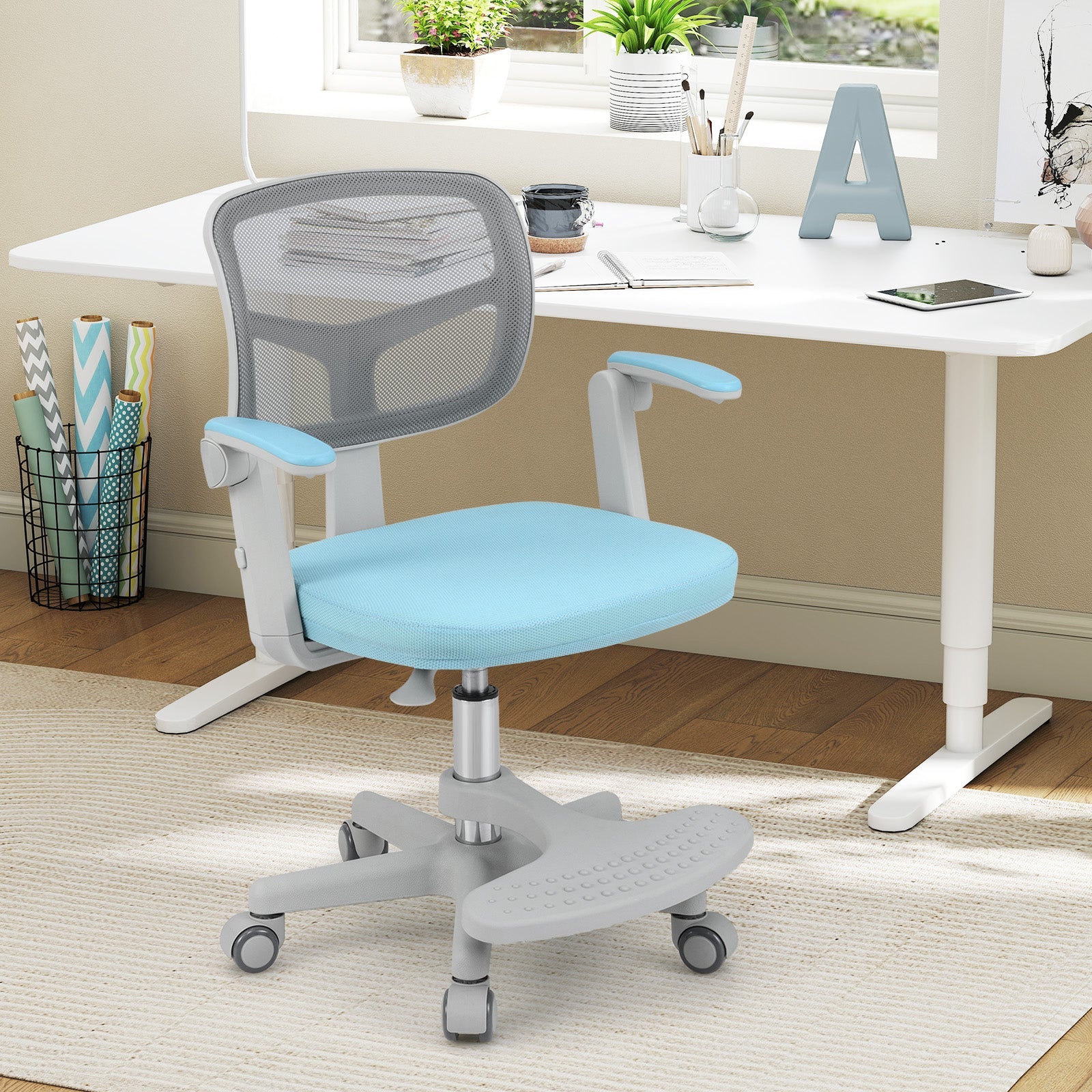 Kids Desk Chair Children Study Chair with Adjustable Height Armrest and Footrest