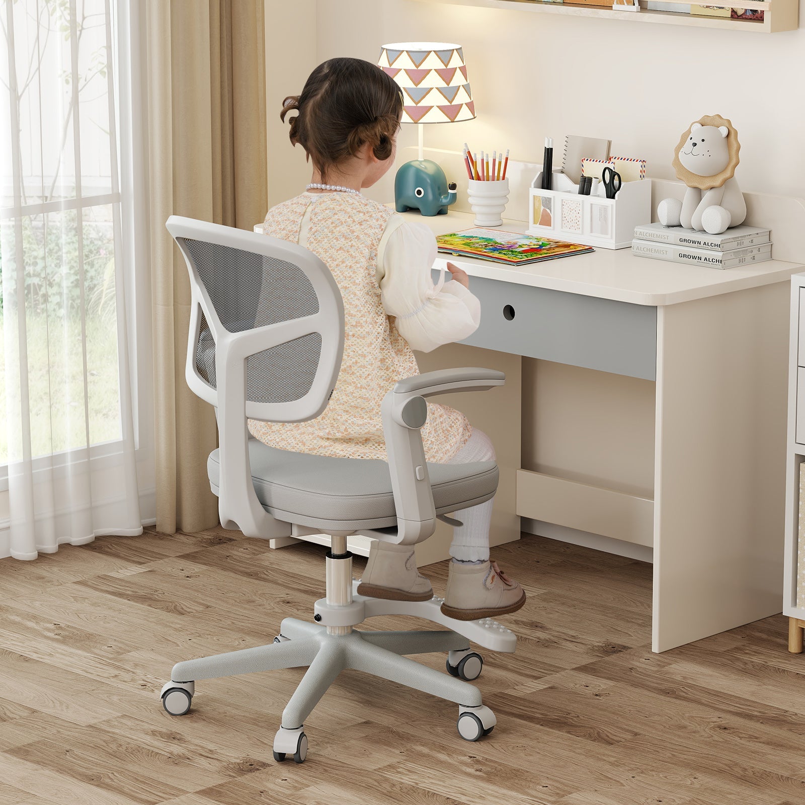 Kids Desk Chair Children Study Chair with Adjustable Height Armrest and Footrest