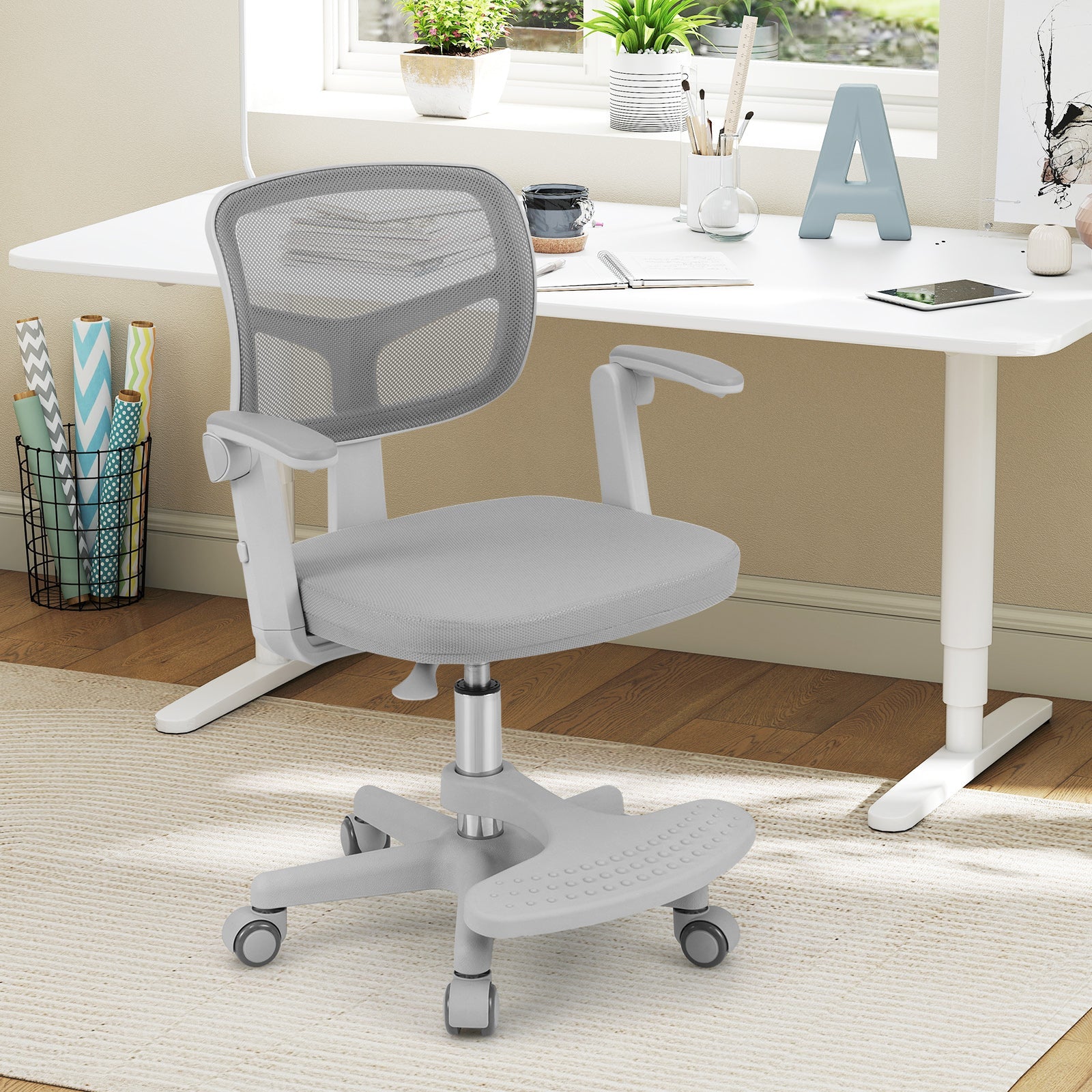 Kids Desk Chair Children Study Chair with Adjustable Height Armrest and Footrest