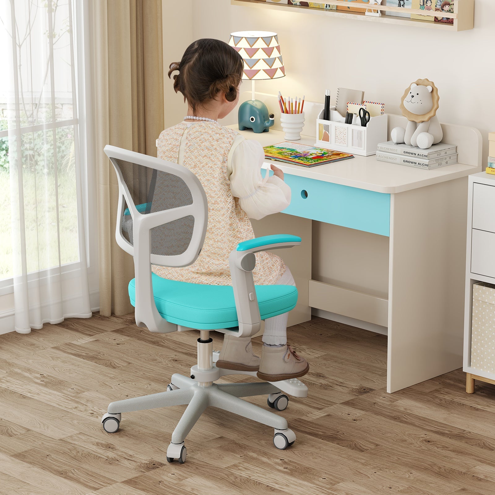Kids Desk Chair Children Study Chair with Adjustable Height Armrest and Footrest