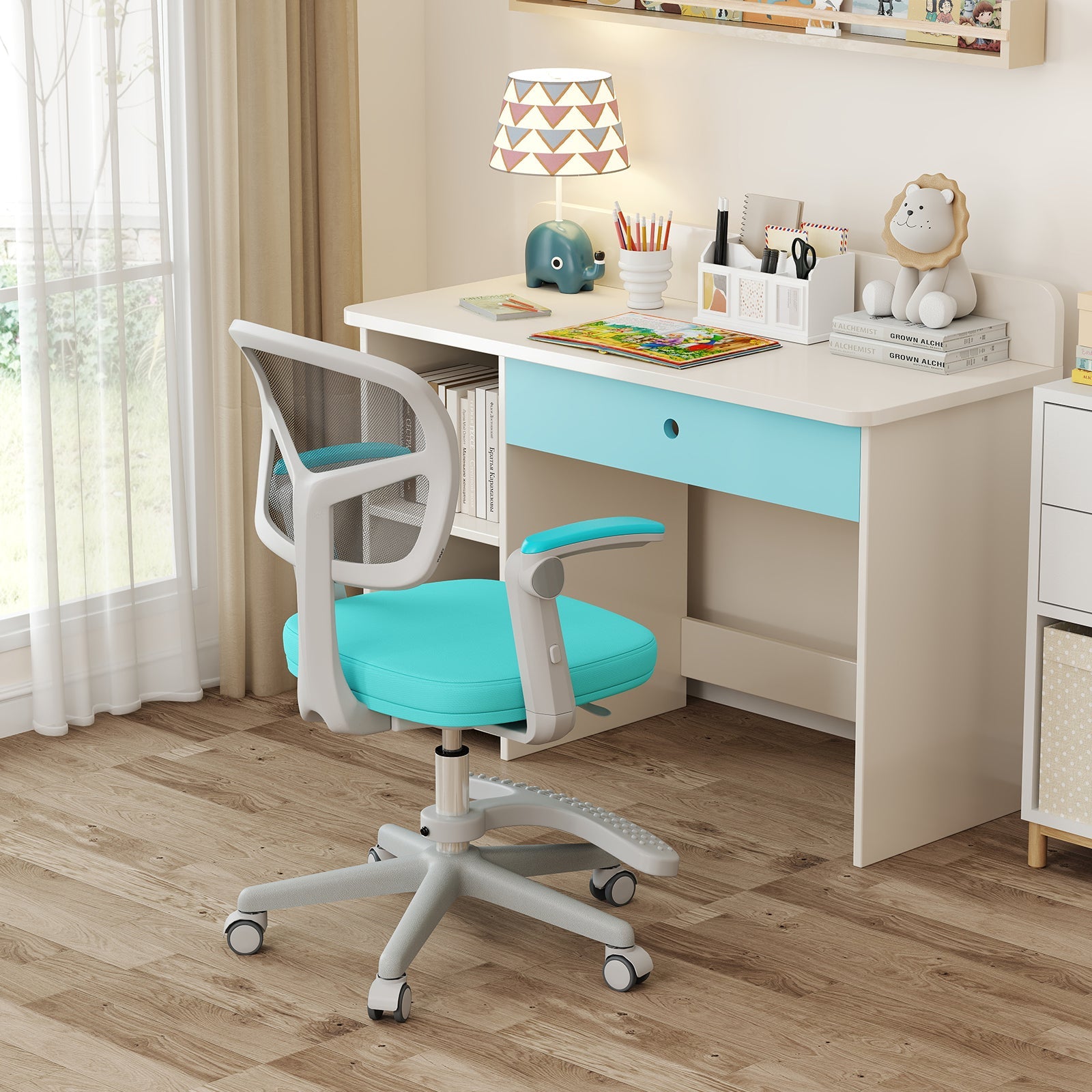 Kids Desk Chair Children Study Chair with Adjustable Height Armrest and Footrest