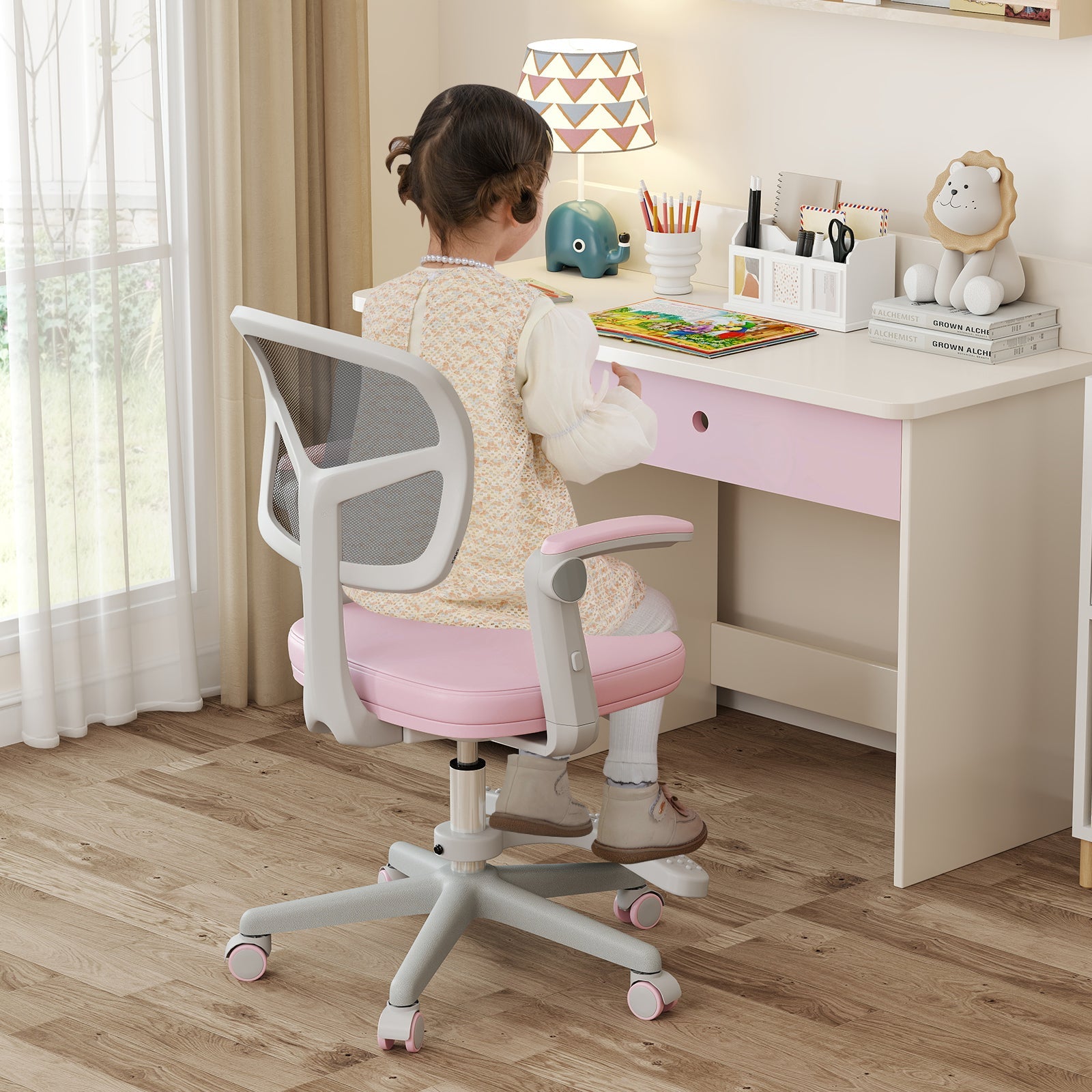 Kids Desk Chair Children Study Chair with Adjustable Height Armrest and Footrest