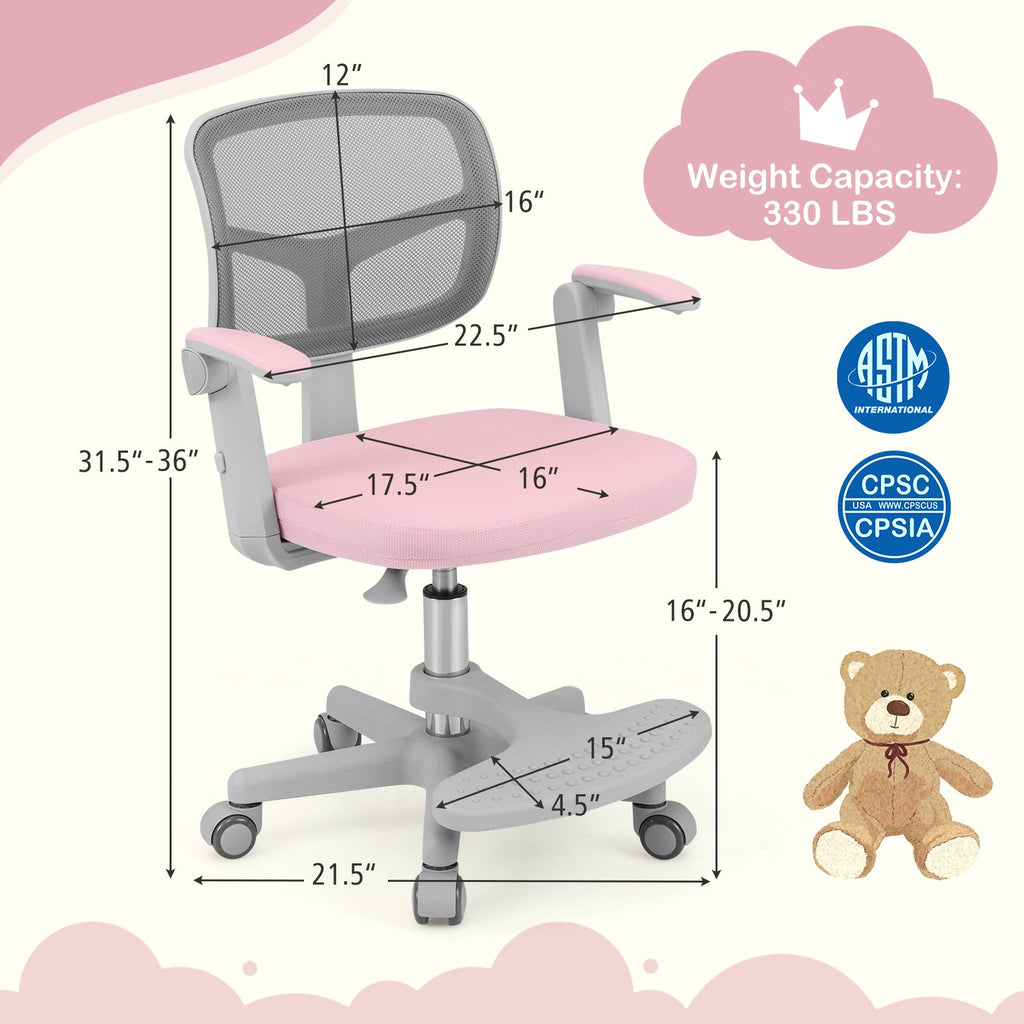 Kids Desk Chair Children Study Chair with Adjustable Height Armrest and Footrest
