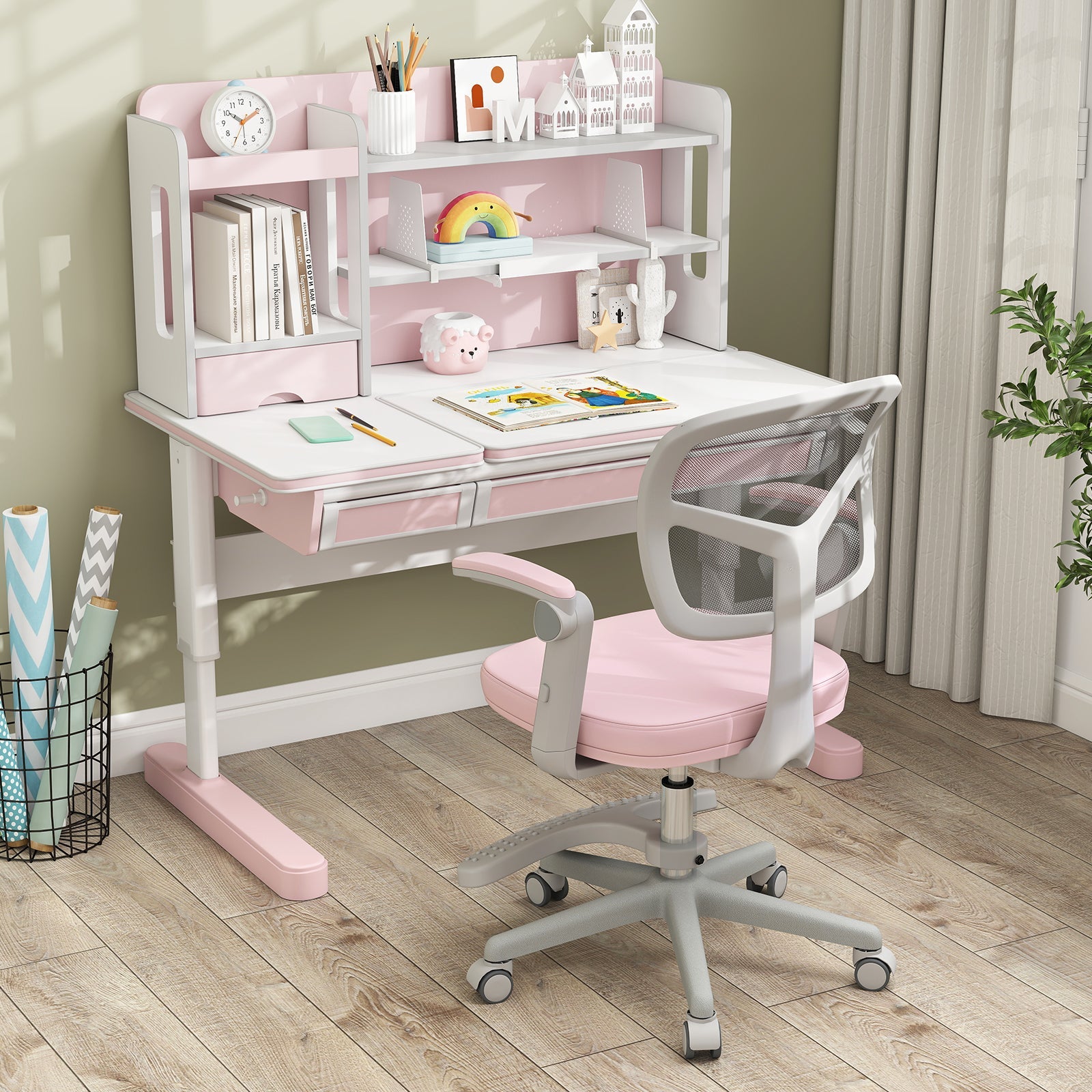 Kids Desk Chair Children Study Chair with Adjustable Height Armrest and Footrest