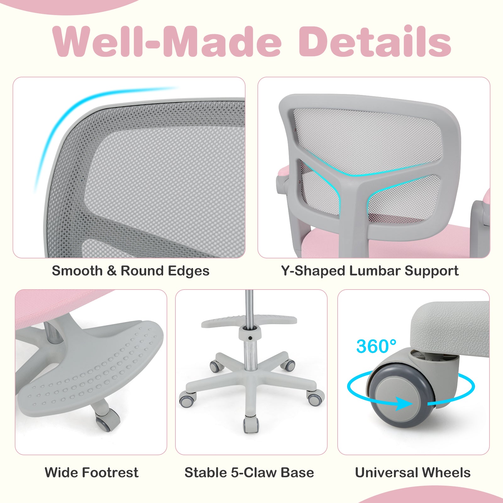 Kids Desk Chair Children Study Chair with Adjustable Height Armrest and Footrest