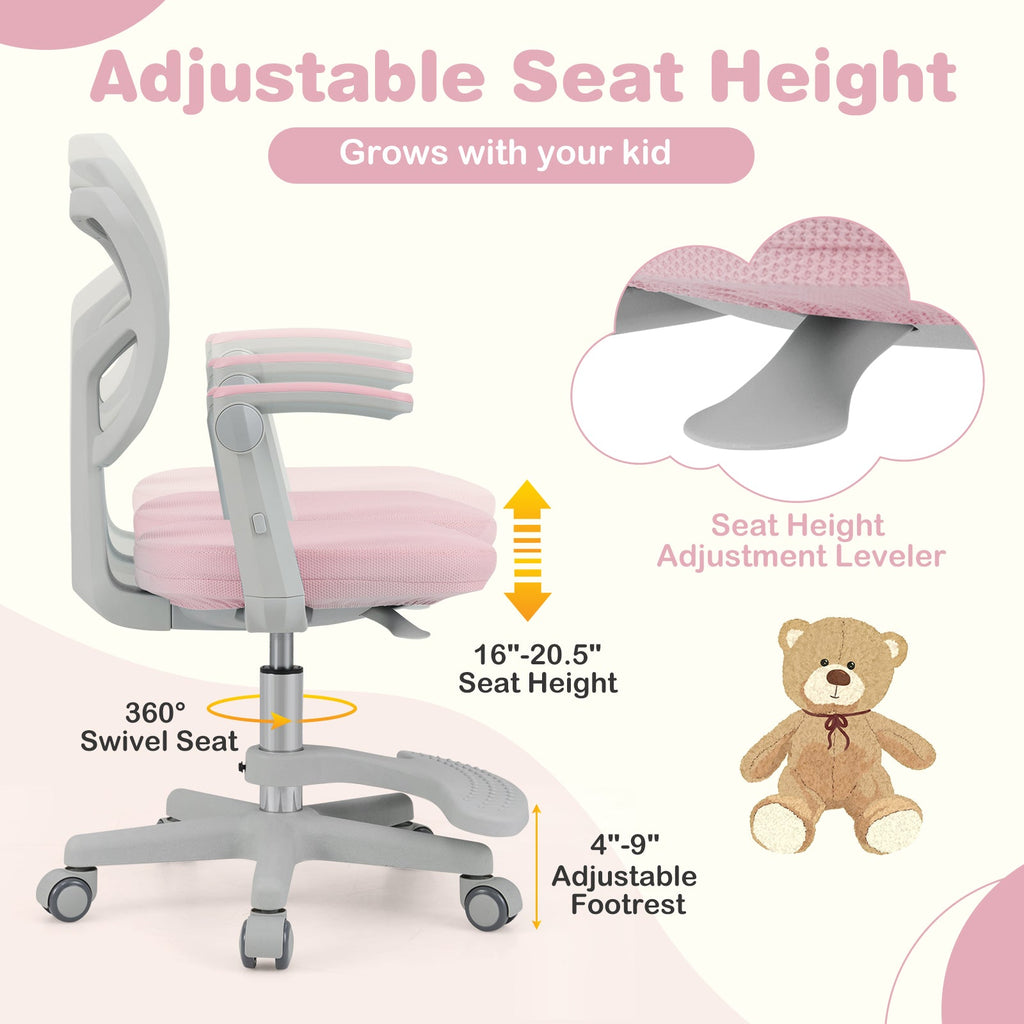 Kids Desk Chair Children Study Chair with Adjustable Height Armrest and Footrest