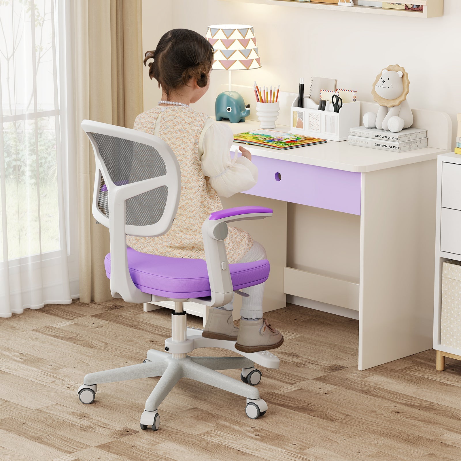 Kids Desk Chair Children Study Chair with Adjustable Height Armrest and Footrest