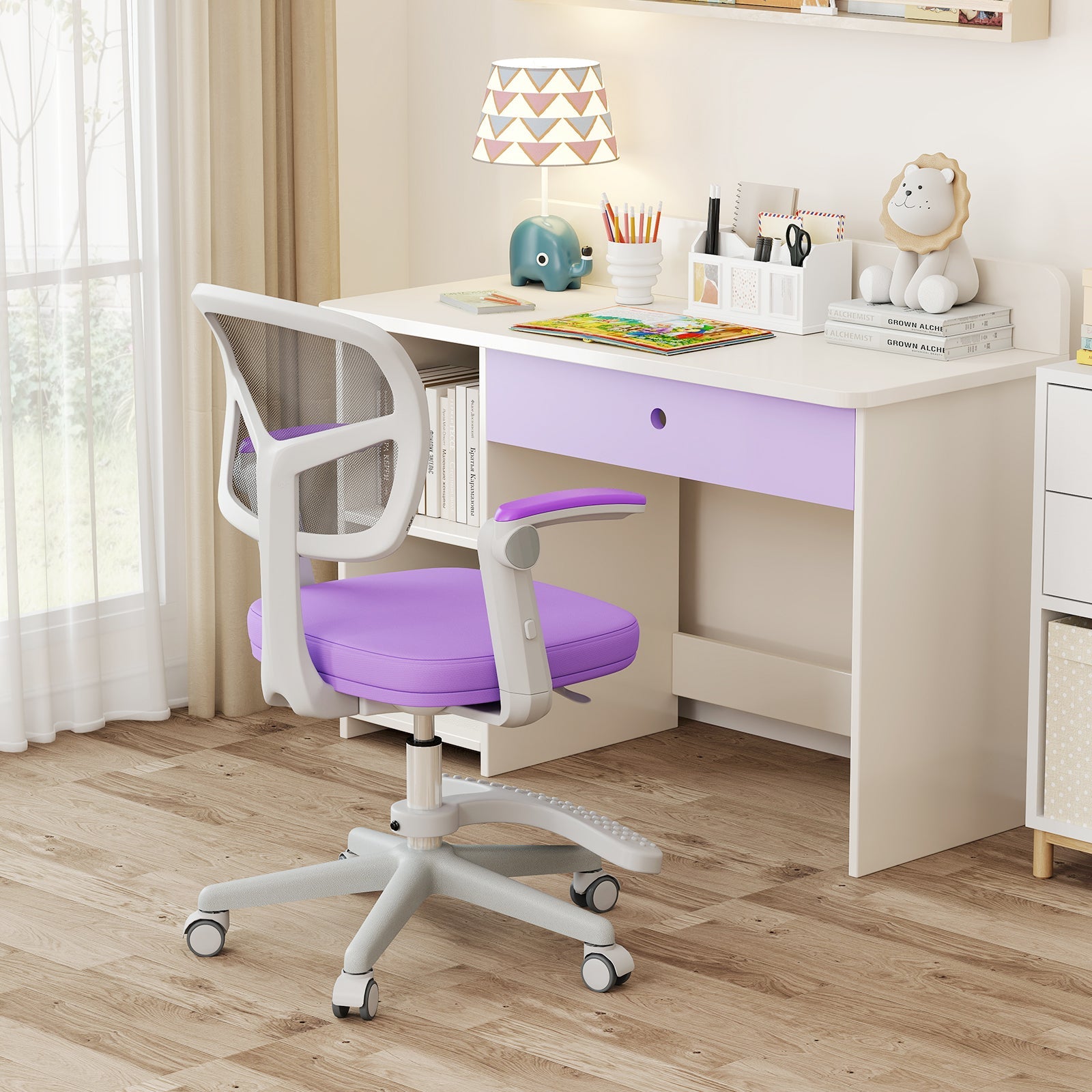Kids Desk Chair Children Study Chair with Adjustable Height Armrest and Footrest