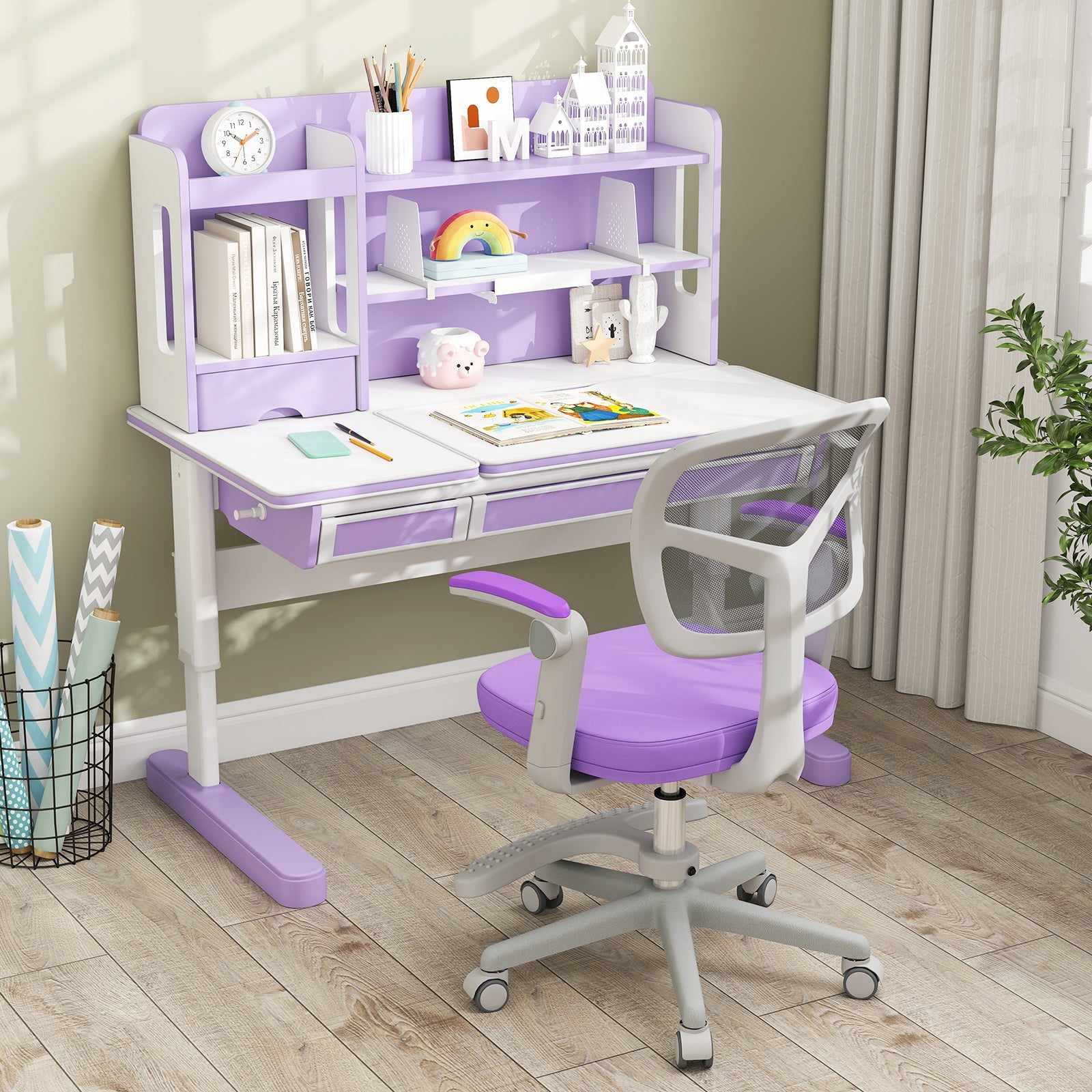 Kids Desk Chair Children Study Chair with Adjustable Height Armrest and Footrest