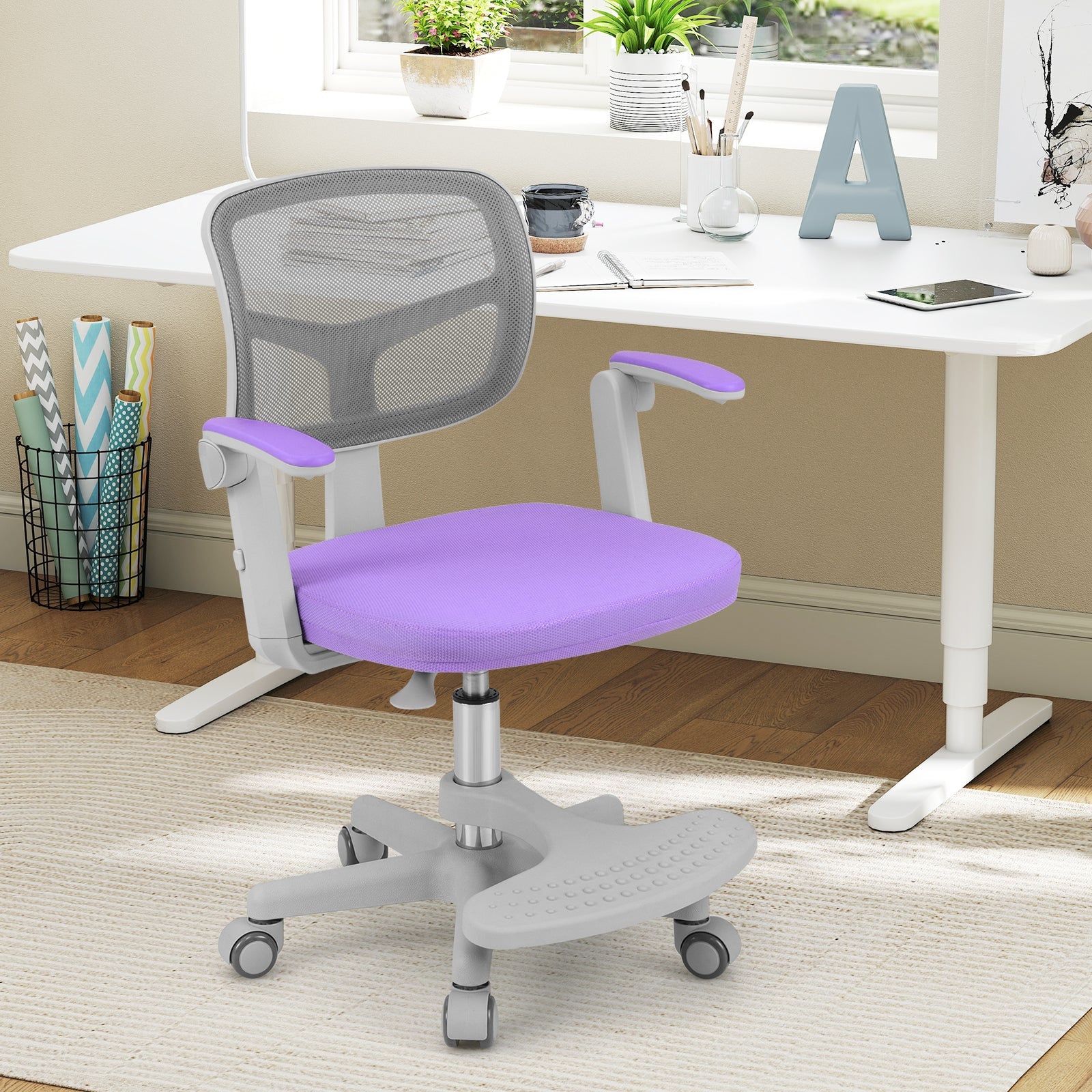 Kids Desk Chair Children Study Chair with Adjustable Height Armrest and Footrest