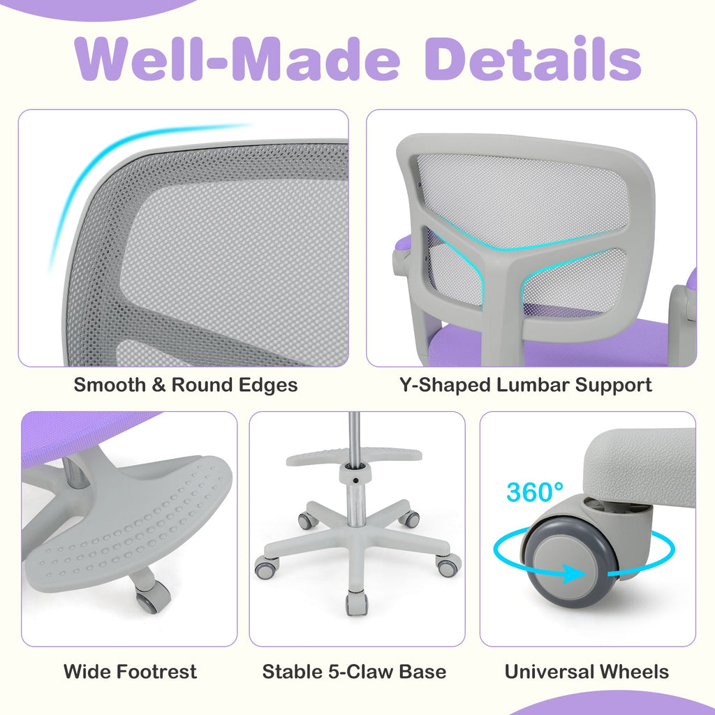 Kids Desk Chair Children Study Chair with Adjustable Height Armrest and Footrest