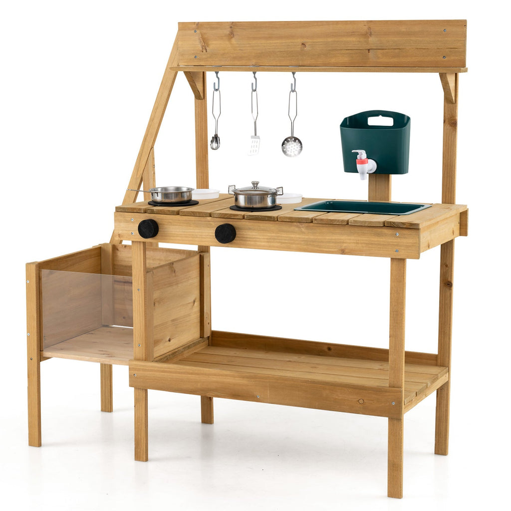 Wooden Mud Kitchen with Planter Box for Kids