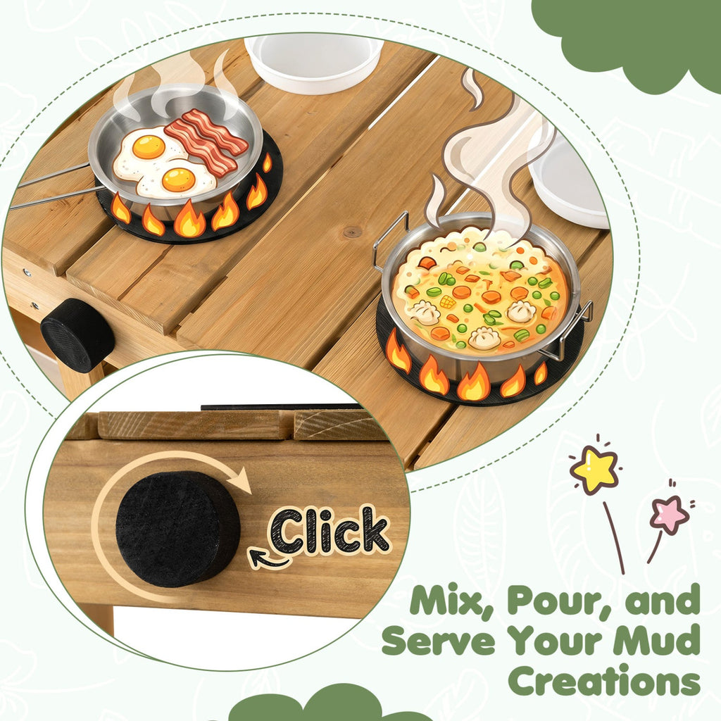 Wooden Mud Kitchen with Planter Box for Kids