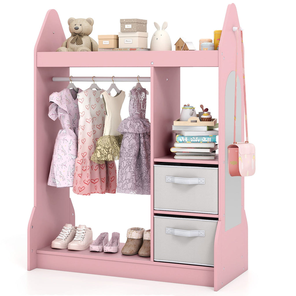 Kids Play Armoire Dresser with Cloth Hanger-Pink