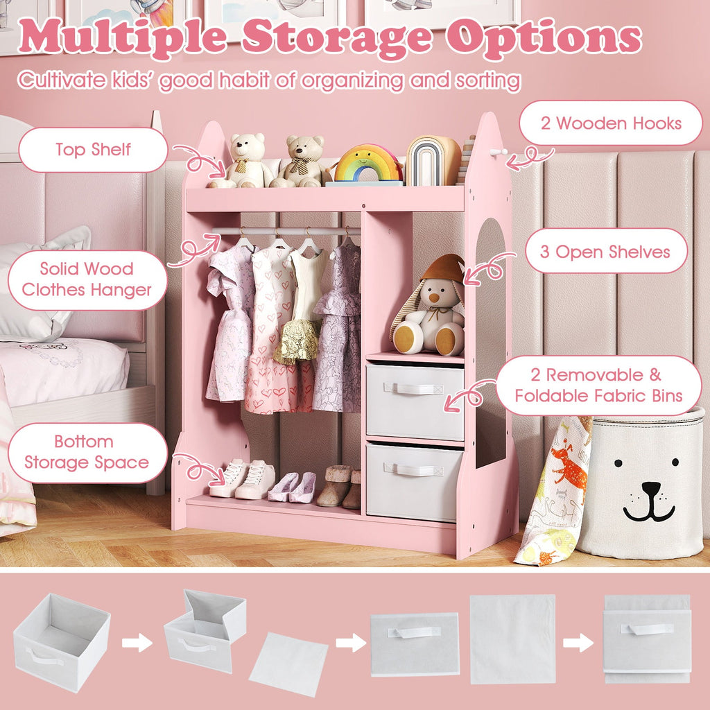 Kids Play Armoire Dresser with Cloth Hanger-Pink