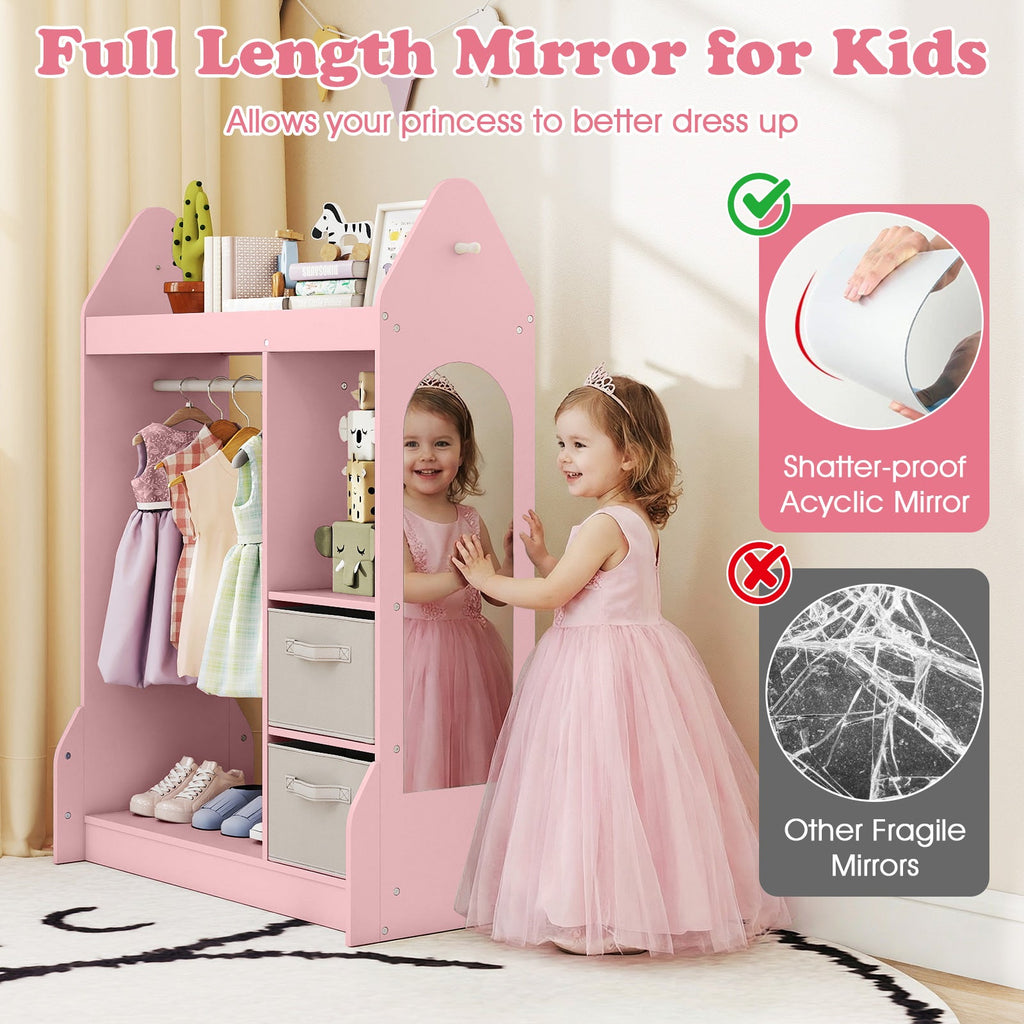 Kids Play Armoire Dresser with Cloth Hanger-Pink