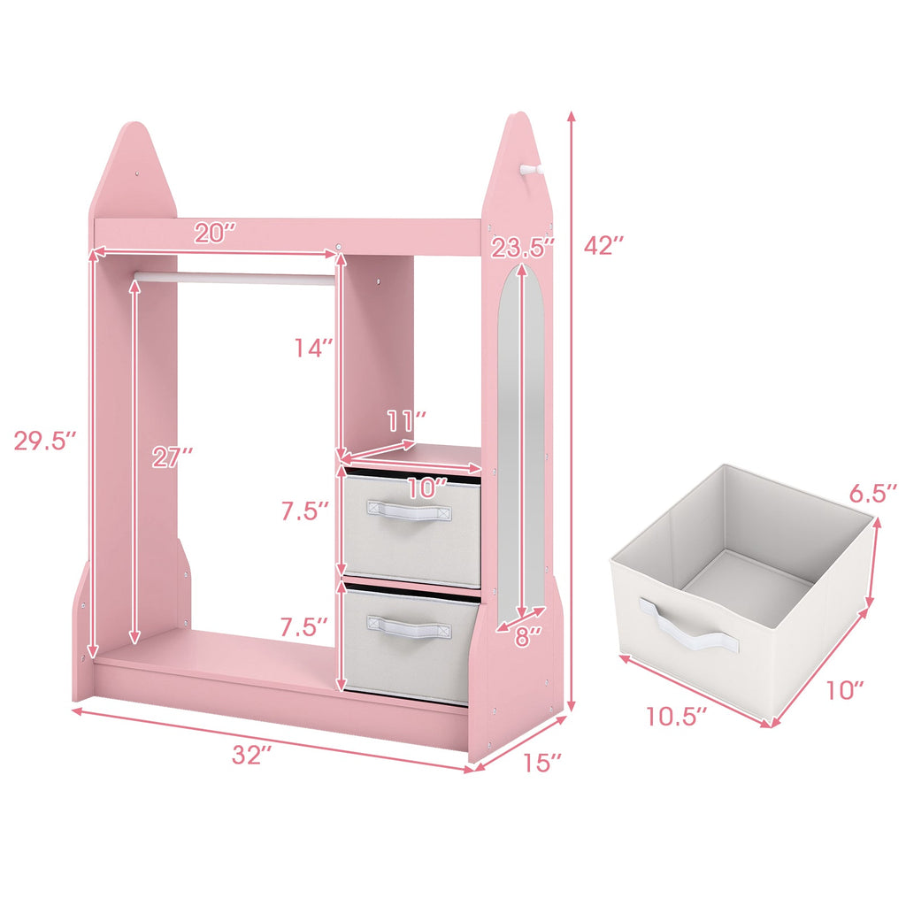 Kids Play Armoire Dresser with Cloth Hanger-Pink