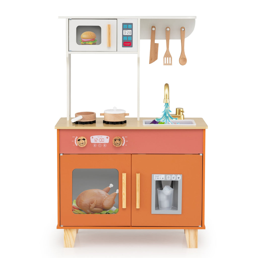 Kids Play Kitchen with Microwave and Rotation Knobs for Girls Boys Aged 3-6