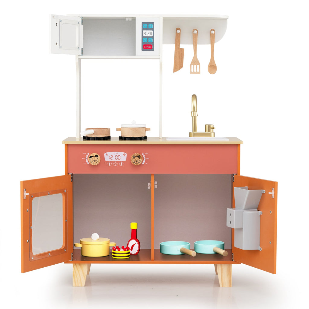 Kids Play Kitchen with Microwave and Rotation Knobs for Girls Boys Aged 3-6