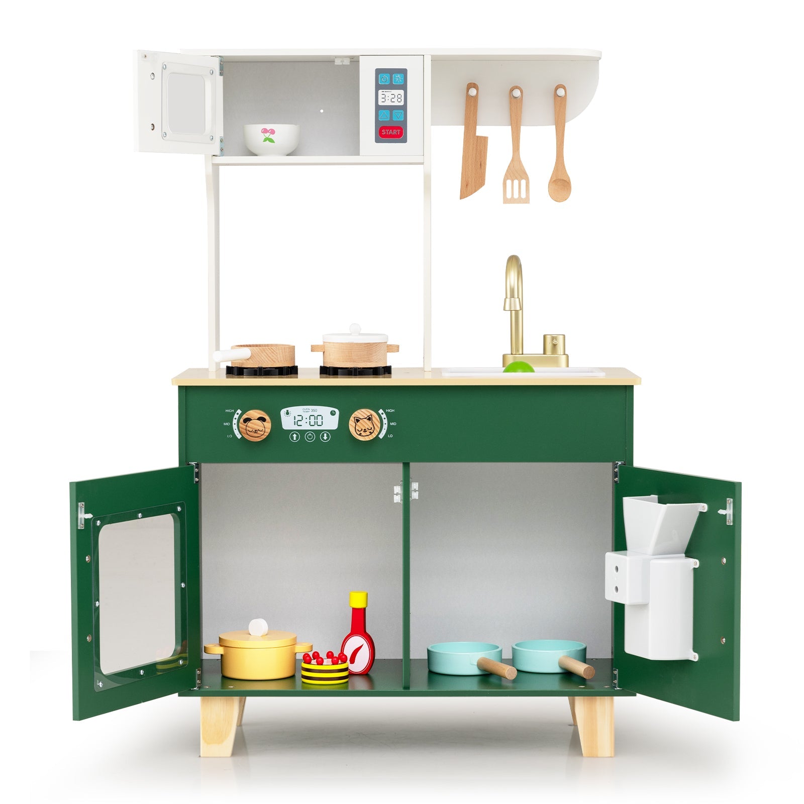 Kids Play Kitchen with Microwave and Rotation Knobs for Girls Boys Aged 3-6