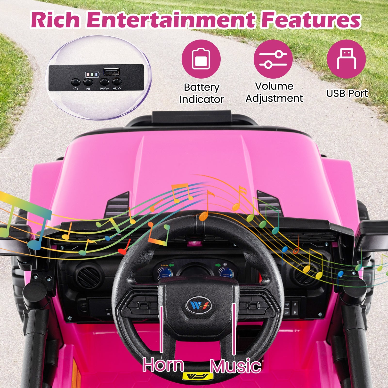 Kids Ride On UTV Car with Detachable Trailer 12V Battery Powered Ride On Truck