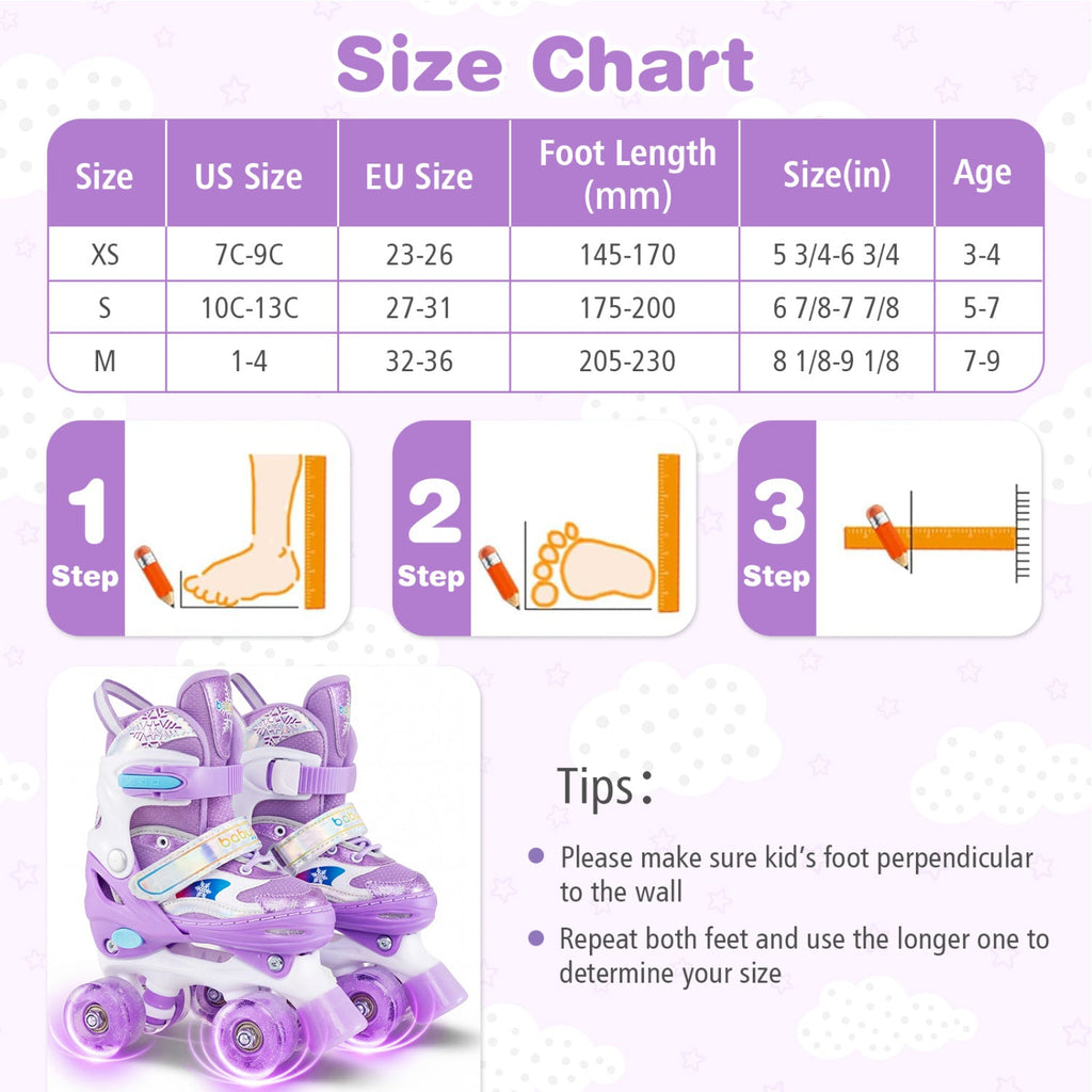 Kids Roller Skates 4 Sizes Adjustable with Light-up Wheels for Toddler Aged 5-7 (S)